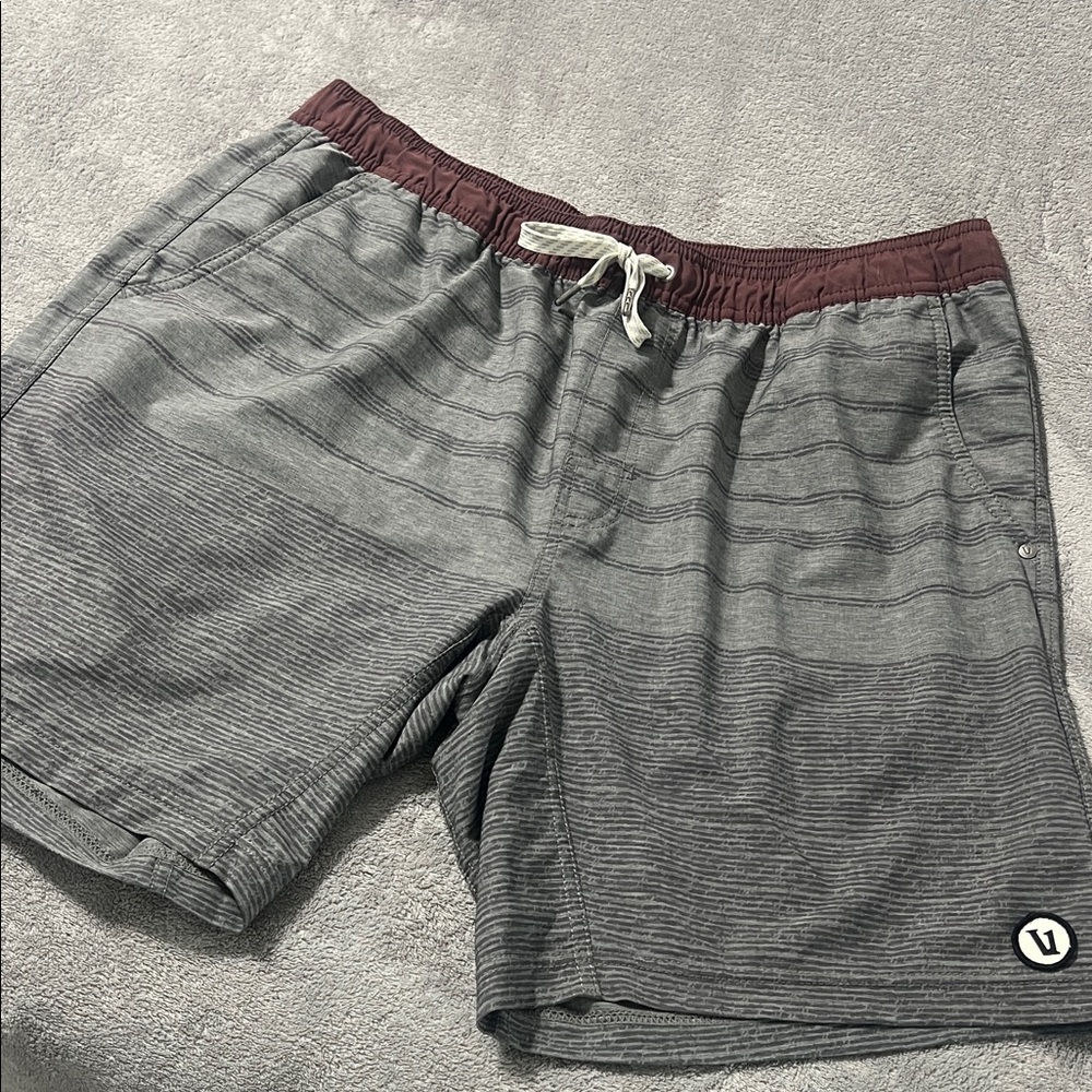 Men’s Gray and Maroon Striped Vuori shorts